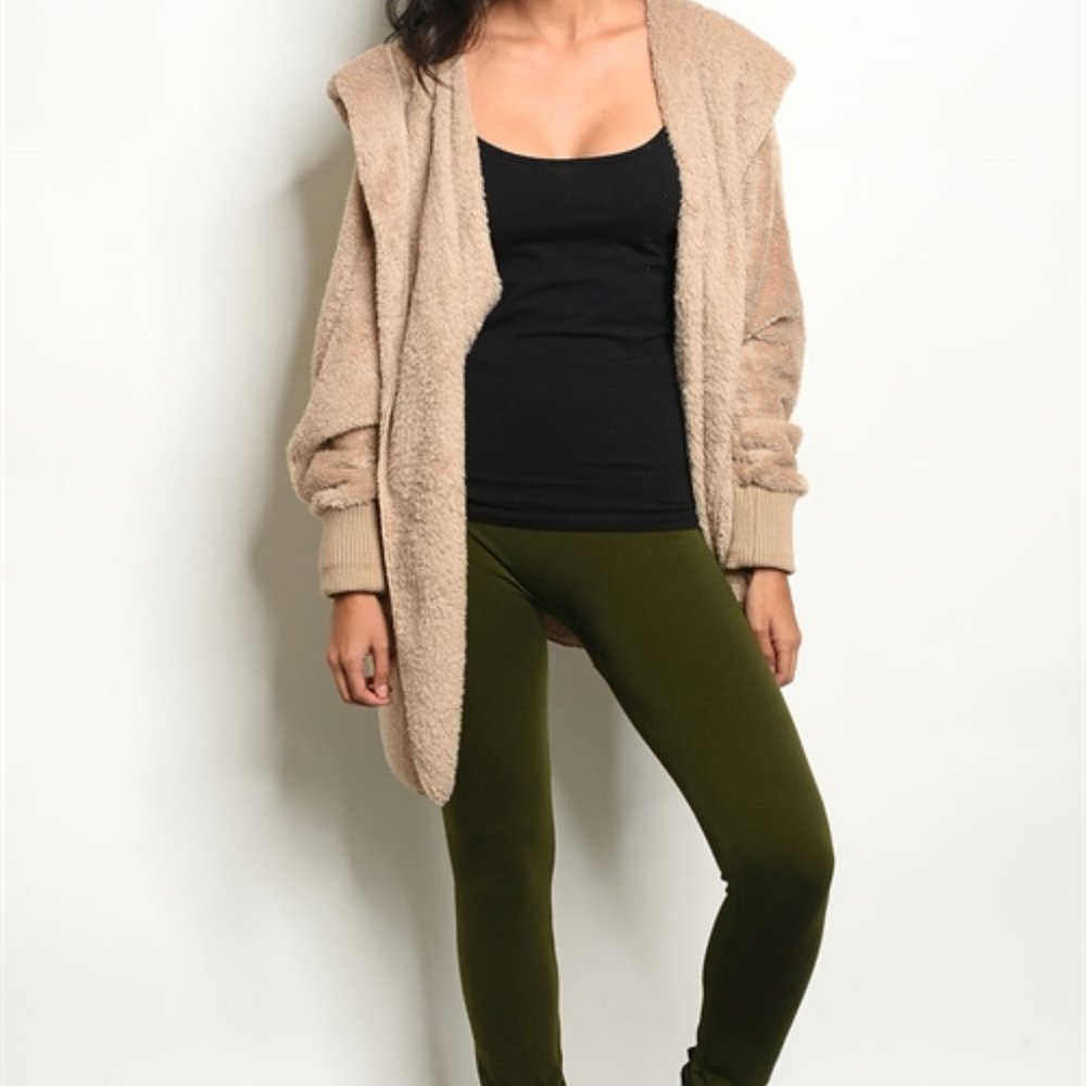 F&F Fleece Warmer Weather High-Waist Olive Green Full Length Leggings